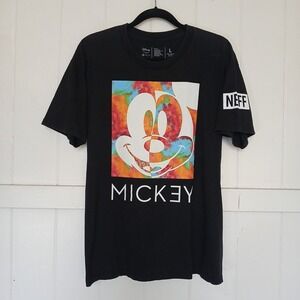 Disney × Neff T-Shirt Mickey Mouse Logo Spell Out Men's Large Black Cotton SS